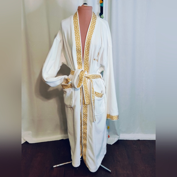 Caesars Palace vintage terry cloth Thick & Chunky Robe pockets Greek Key trim XL